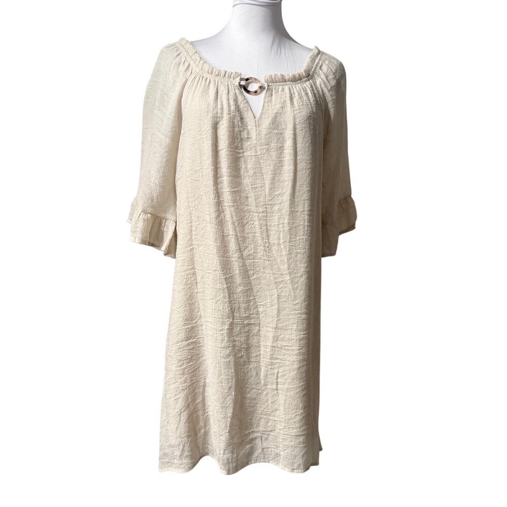 Naif Anthropologie Cream Boho Shift Dress Medium Petite Boho Resort Cottagecore